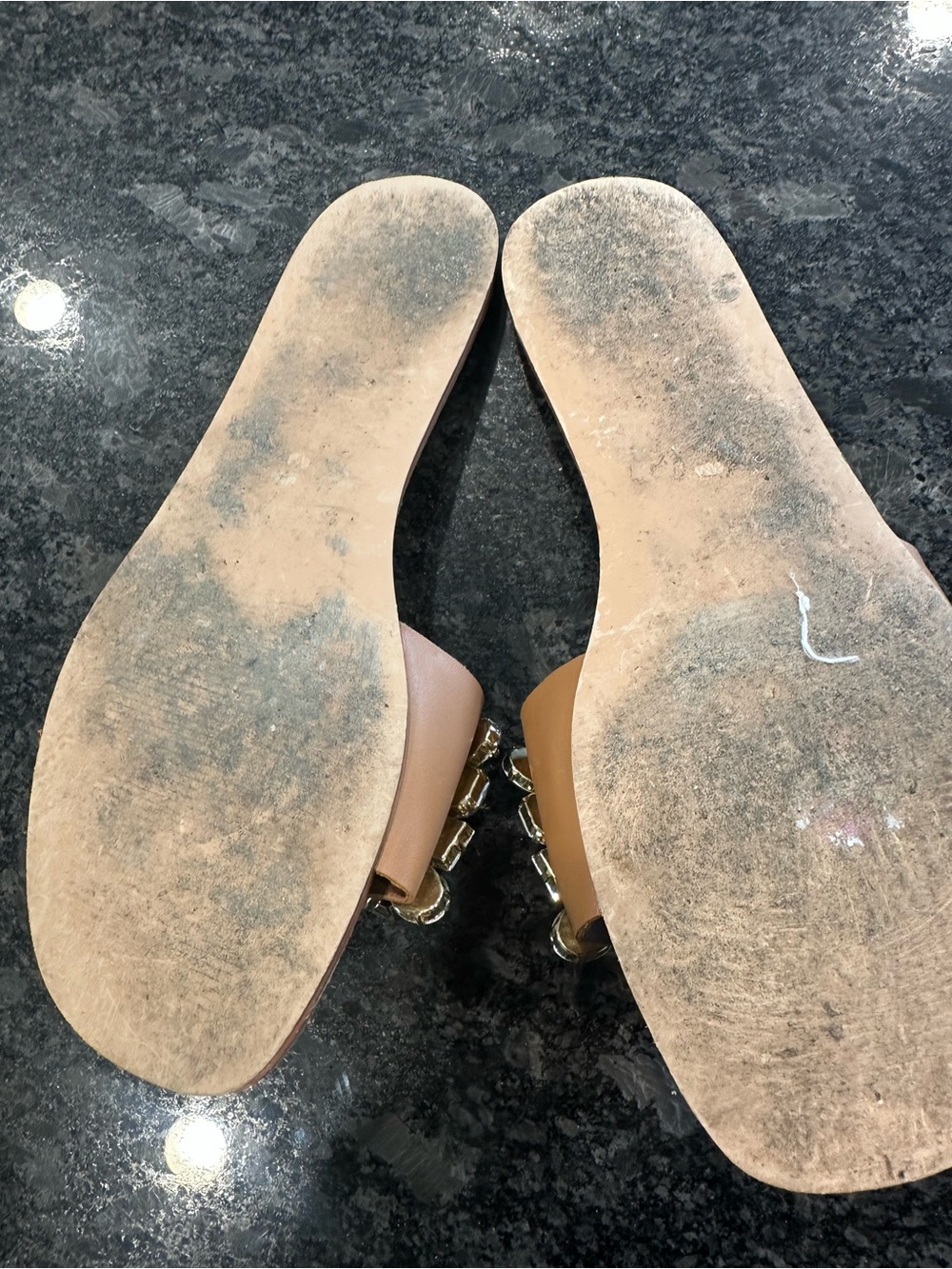 Steve Madden Tan Slide Sandals with Iridescent Gem Embellishments - Picture 3 of 4